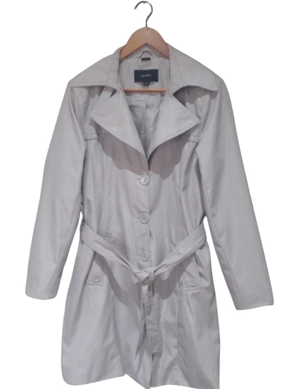 Majora Single Breasted Short Trench Coat W Removable Self Tie Belt Beige Large